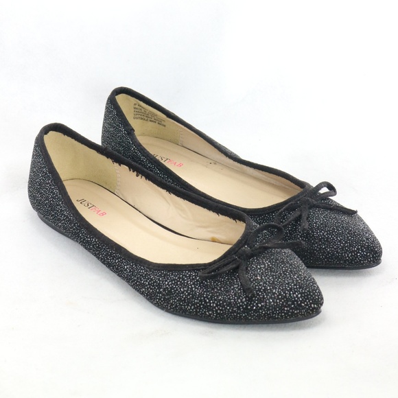 JustFab Shoes - JUSTFAB Black Glitter Bow Front Point Toe Flats Sz 8 US Wmn